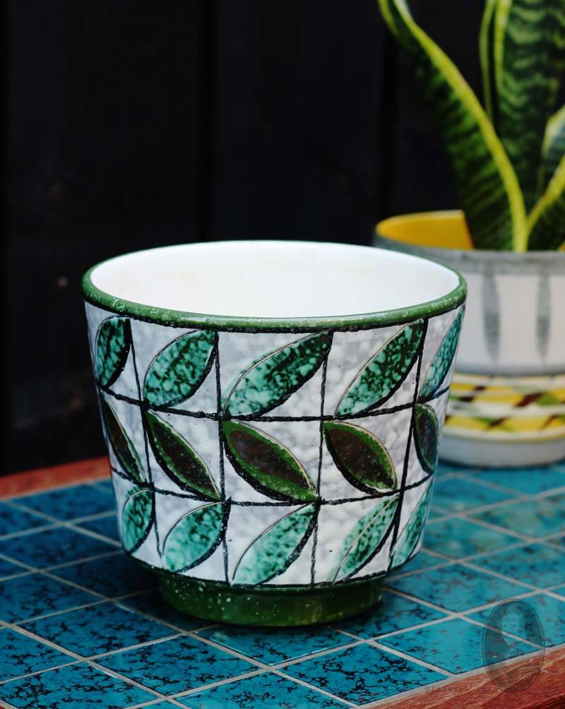 diefstal Herhaal Azijn Vintage bloempot met groen geometrisch patroon, Ø15 x 14cm | Zaansch Faam  Webshop